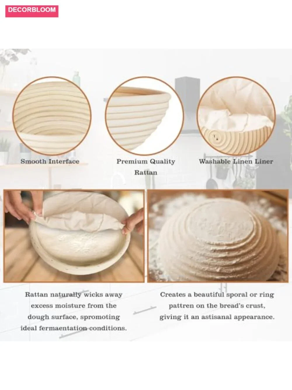 Banneton Bread Proofing Baskets Set of 2 - 9 Inch Rattan Sourdough Basket with